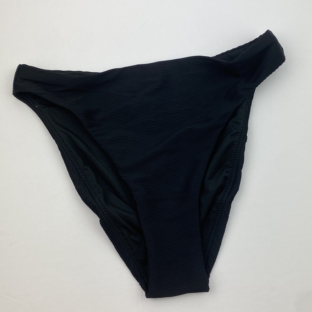 NWT J. Crew | Black Ribbed High Cut Bikini Bottoms S
